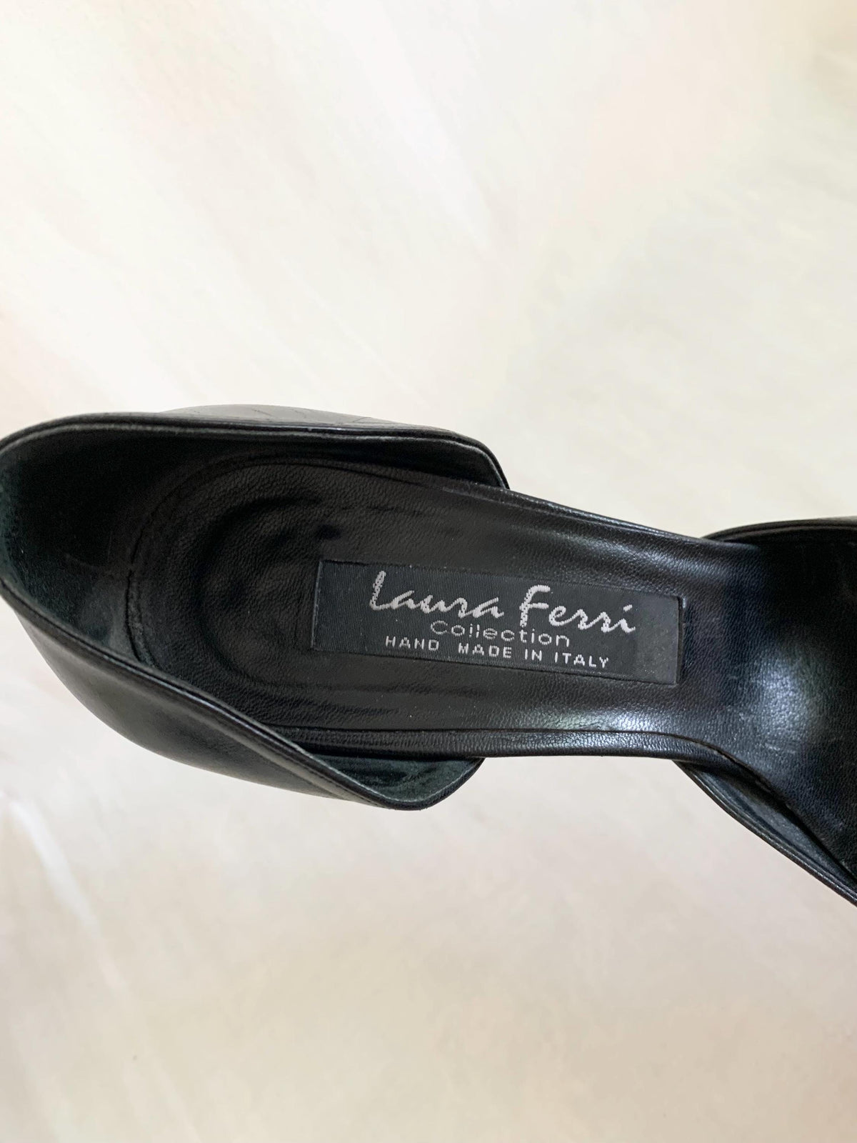 Y2K Handmade Italian Black Leather Heels - 7.5