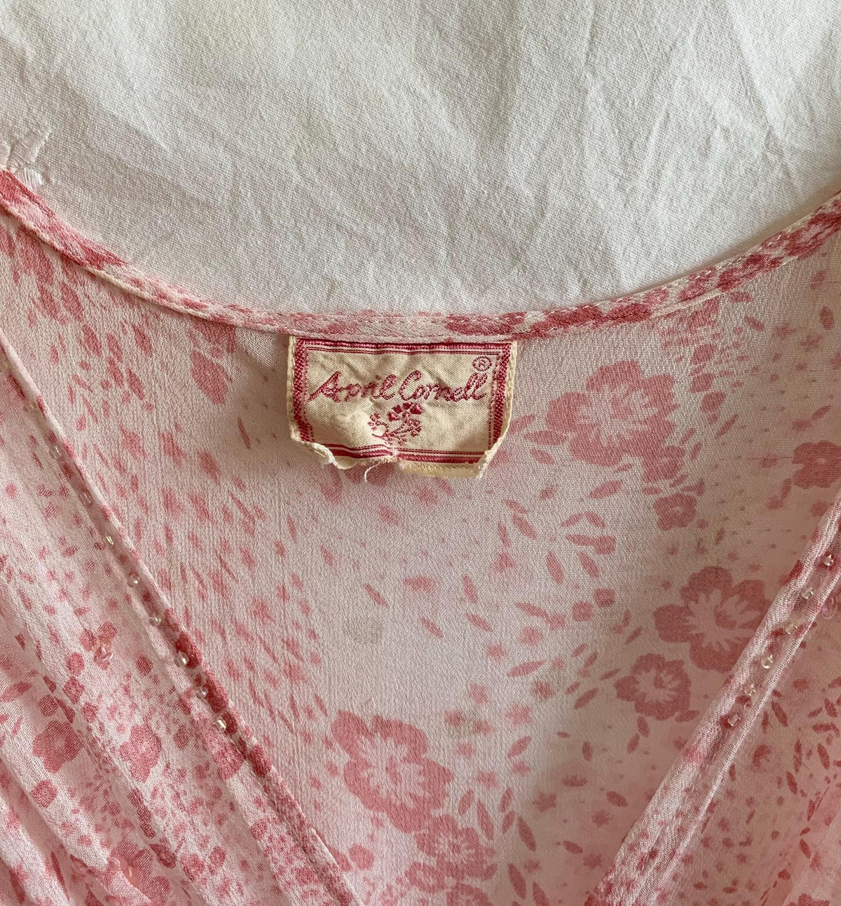 90s April Cornell Sheer Pink Floral Slip Dress - Small