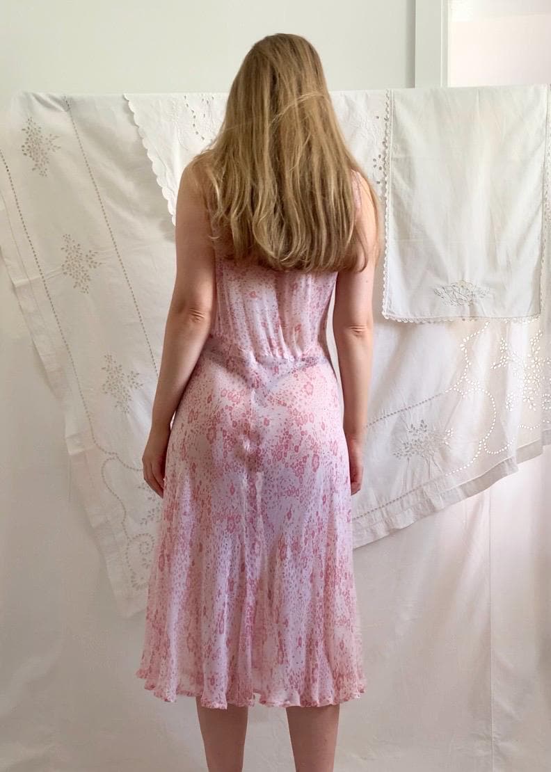 90s April Cornell Sheer Pink Floral Slip Dress - Small