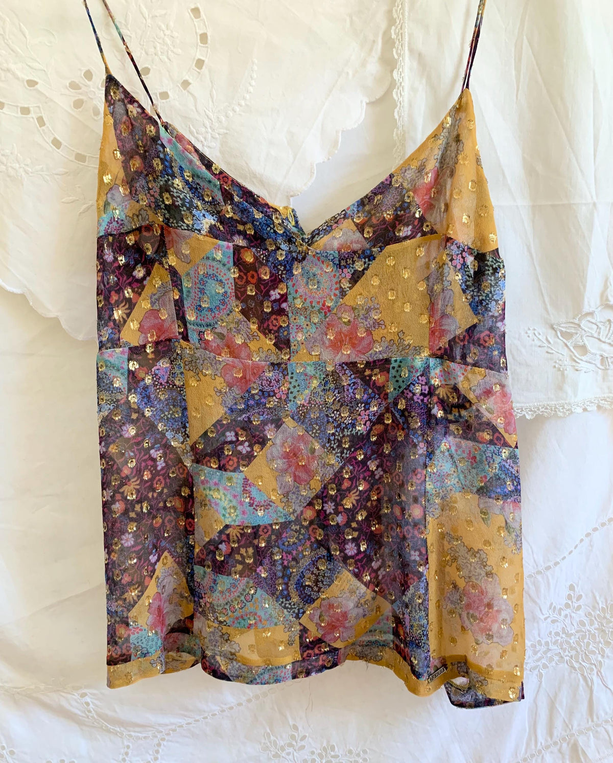 Y2K Sheer Silk Gianfranco Ferre Patchwork Camisole - Medium