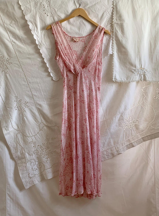 90s April Cornell Sheer Pink Floral Slip Dress - Small