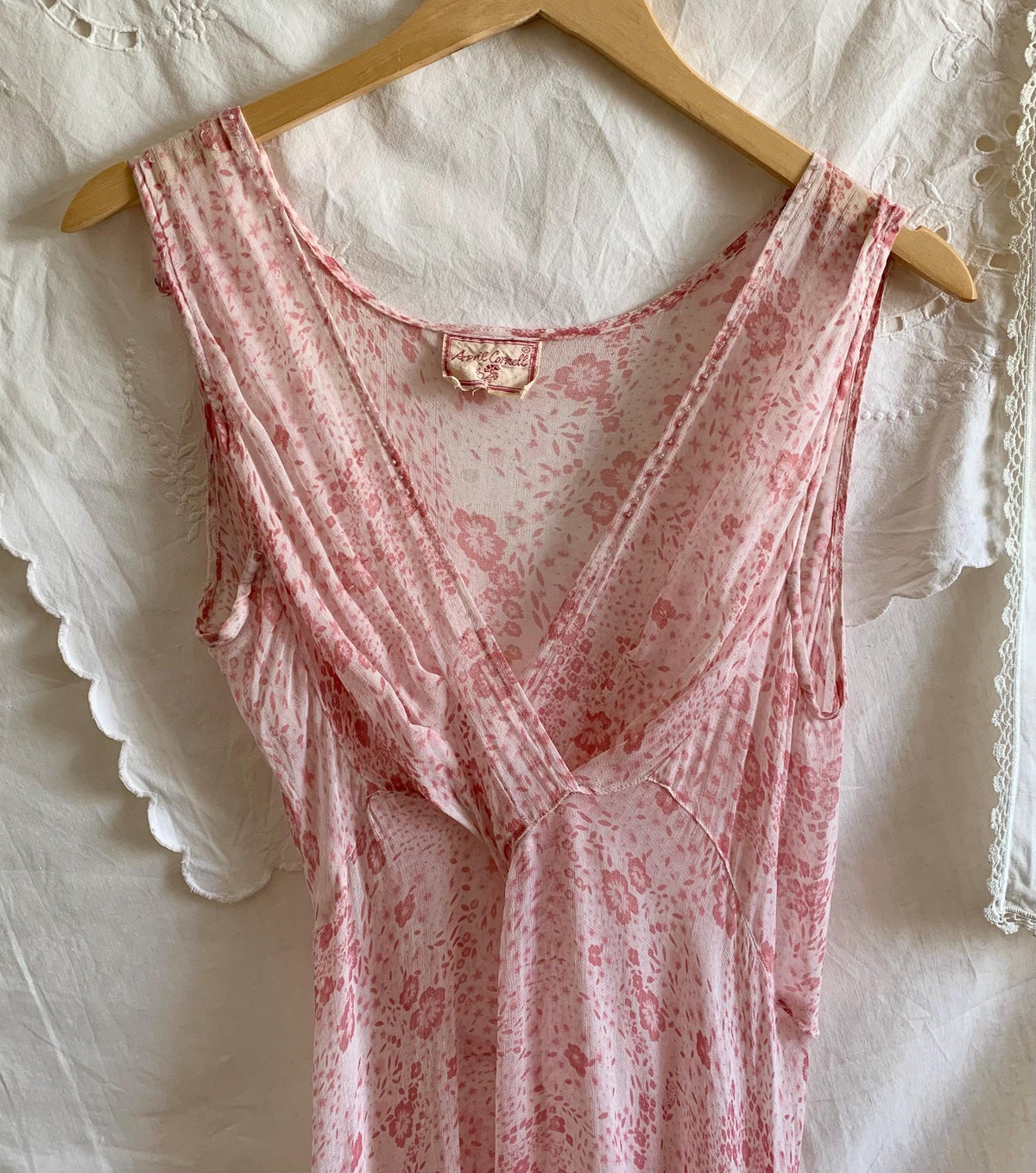 90s April Cornell Sheer Pink Floral Slip Dress - Small