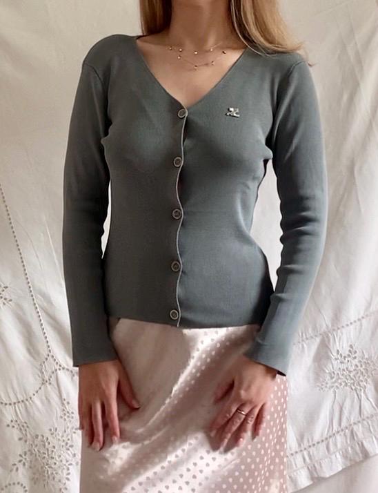 Y2K Courreges Slate Grey Slinky Knit Cardigan - Small to Medium