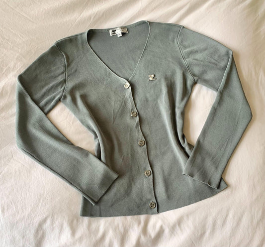 Y2K Courreges Slate Grey Slinky Knit Cardigan - Small to Medium