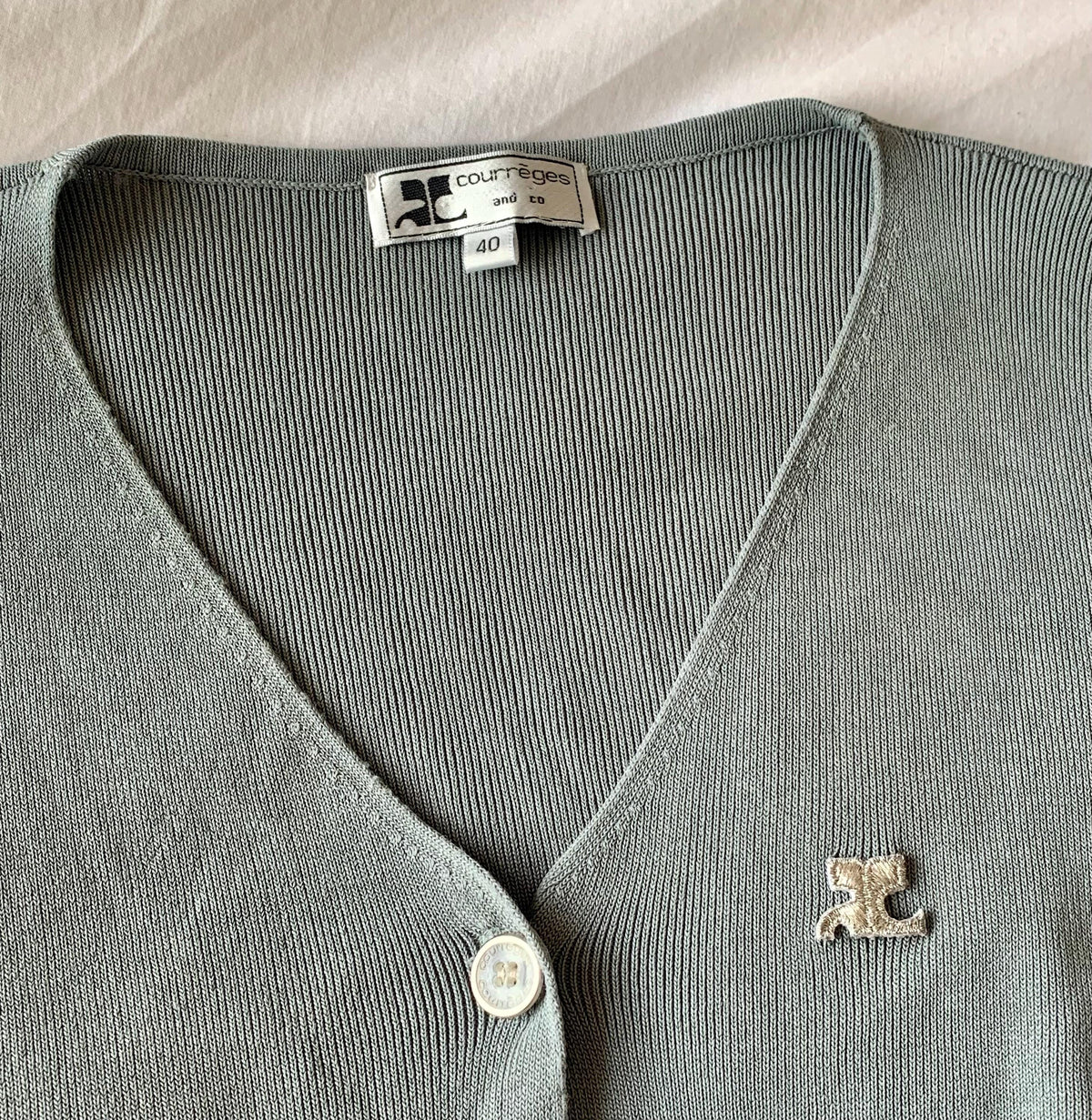 Y2K Courreges Slate Grey Slinky Knit Cardigan - Small to Medium