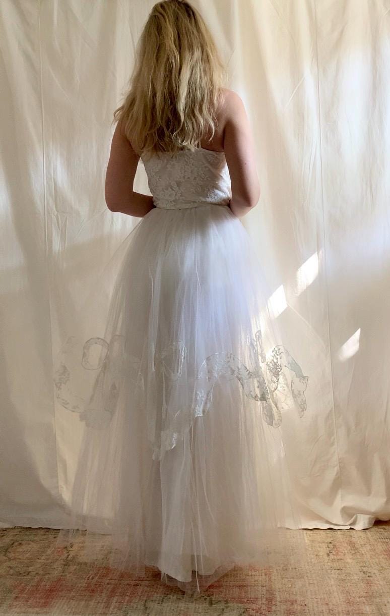 50s Southern Belle Tulle and Bows Bridal Gown - XS to Small