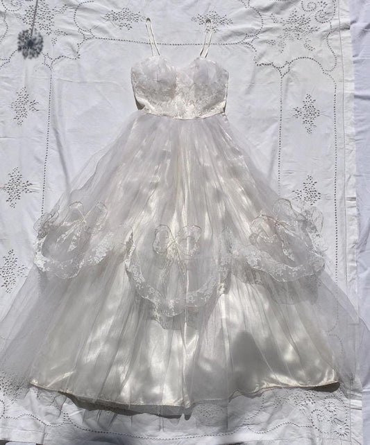 50s Southern Belle Tulle and Bows Bridal Gown - XS to Small