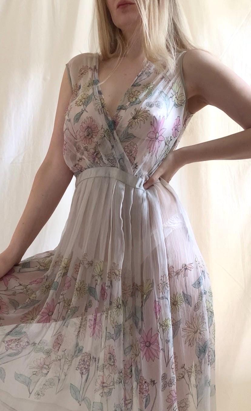 90s Nougat London Sheer Silk 50s Style Dress - Medium