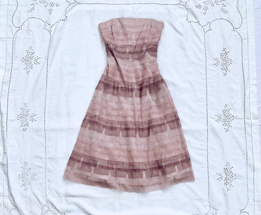Y2K BCBG Max Azria Strapless Scalloped Mesh Midi Dress - XXS