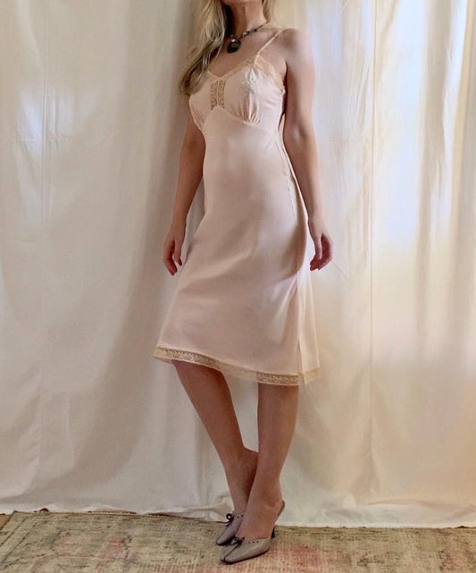 30s Embroidered Bows Midi Slip Dress - XS to Small