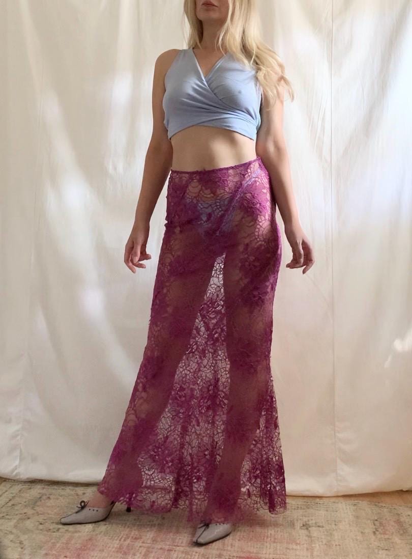 Y2K Alberta Ferretti Sheer Lace Maxi Skirt - Small / 28