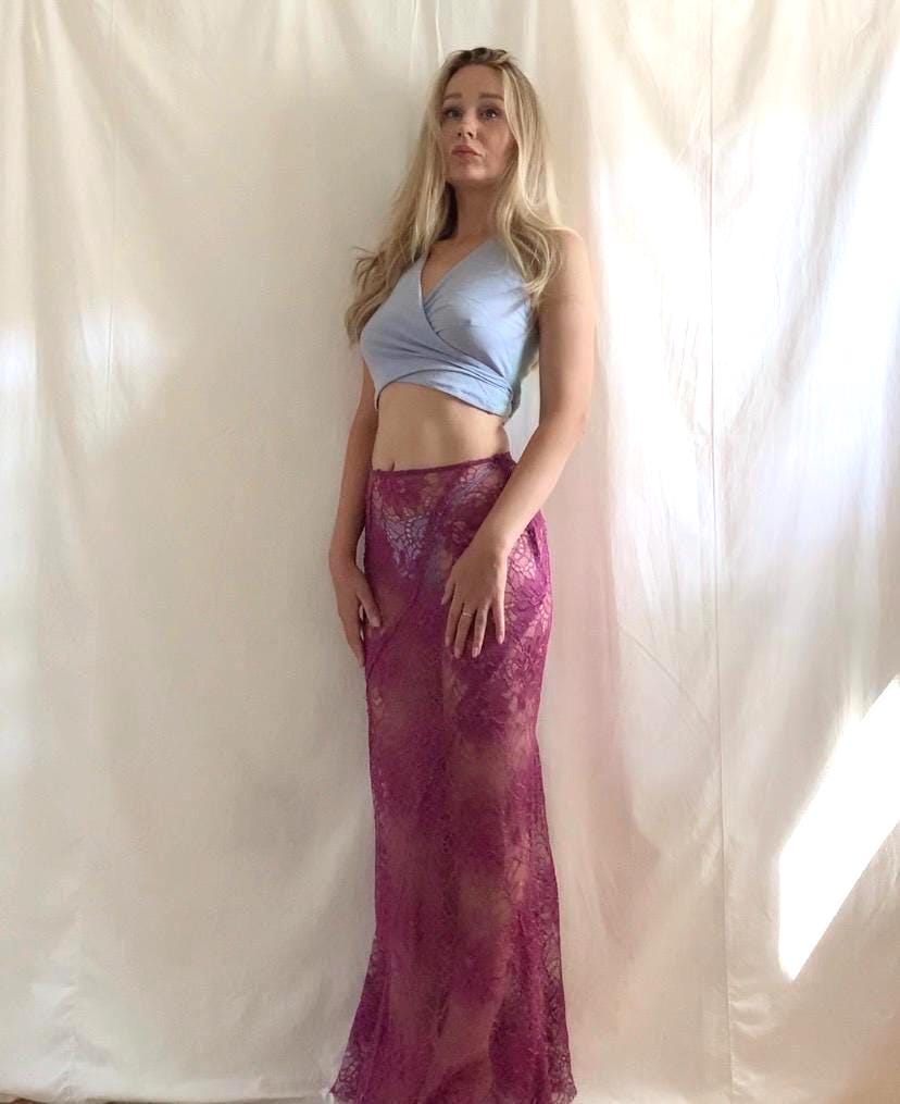 Y2K Alberta Ferretti Sheer Lace Maxi Skirt - Small / 28