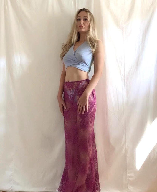 Y2K Alberta Ferretti Sheer Lace Maxi Skirt - Small / 28