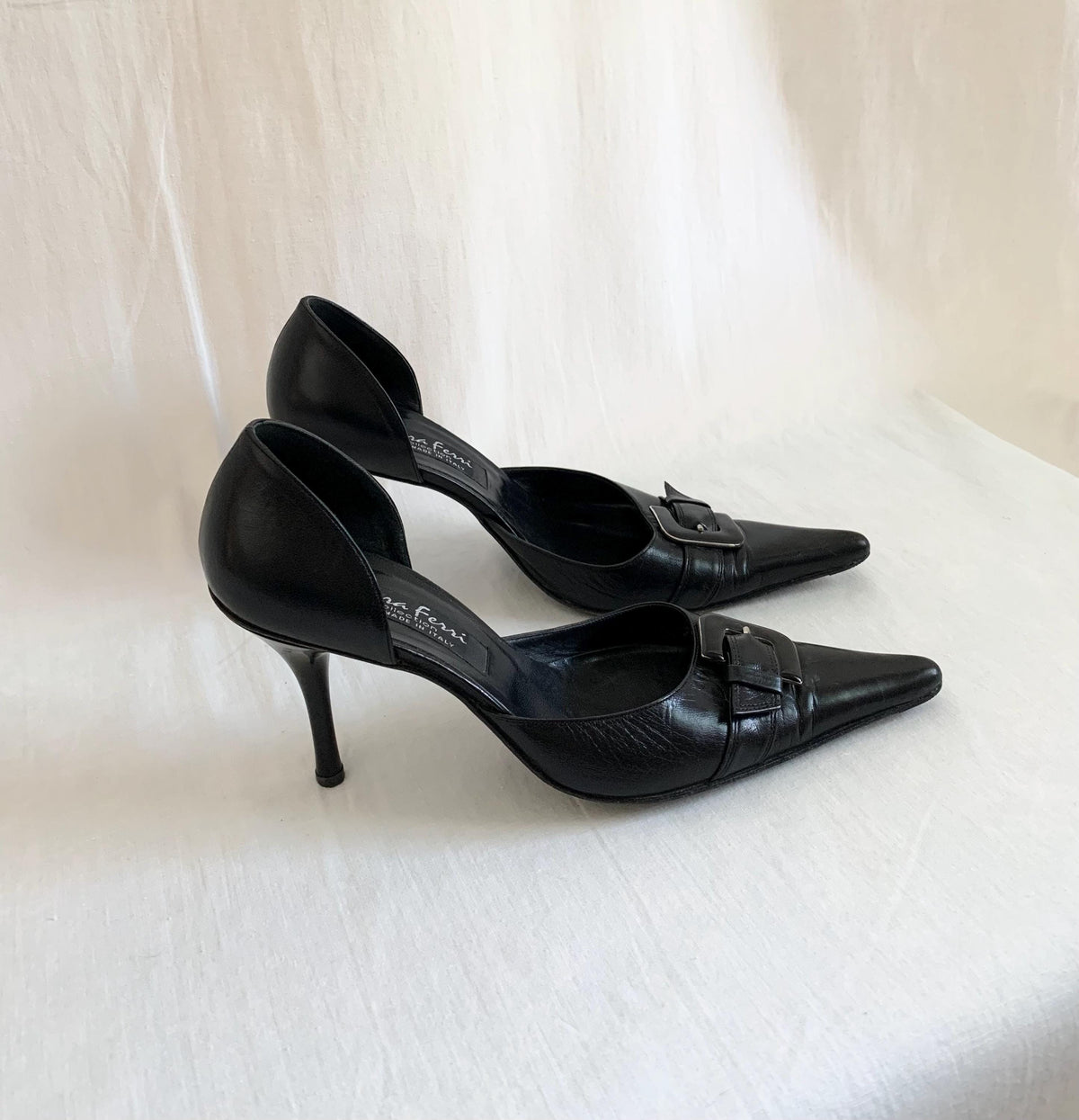 Y2K Handmade Italian Black Leather Heels - 7.5