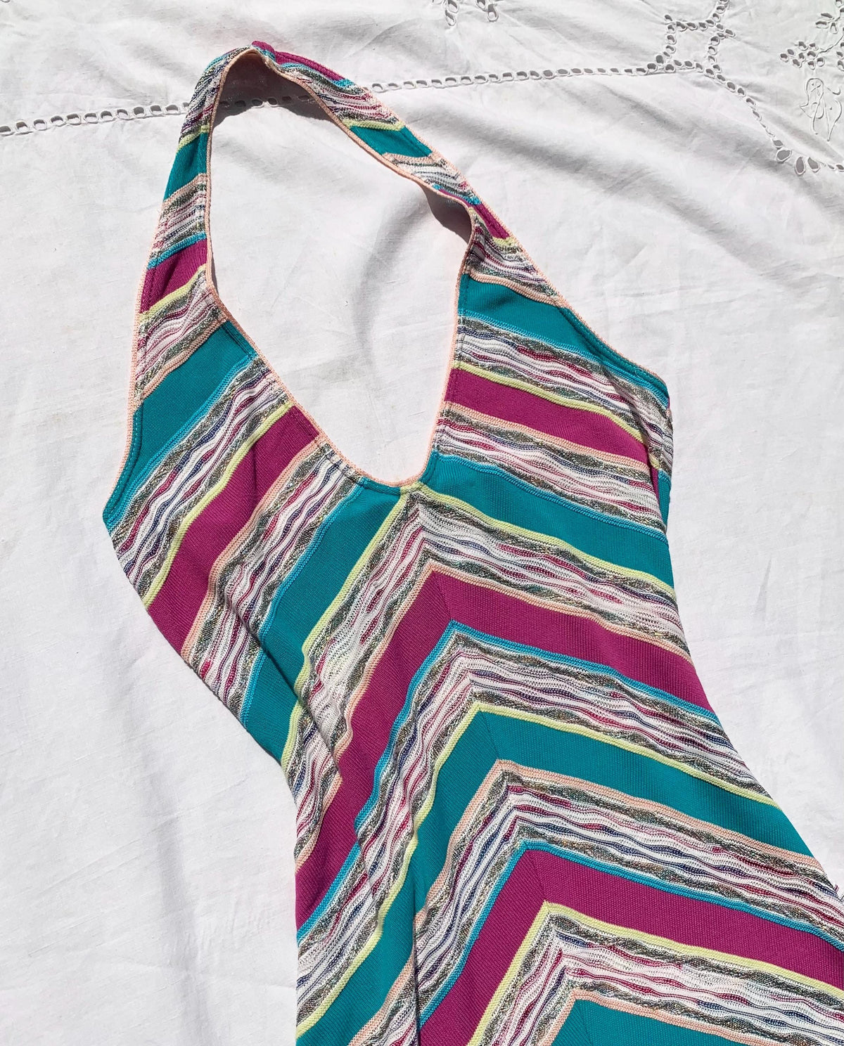 Y2K Missoni Halter Neck Chevon Stripe Knit Dress - Small