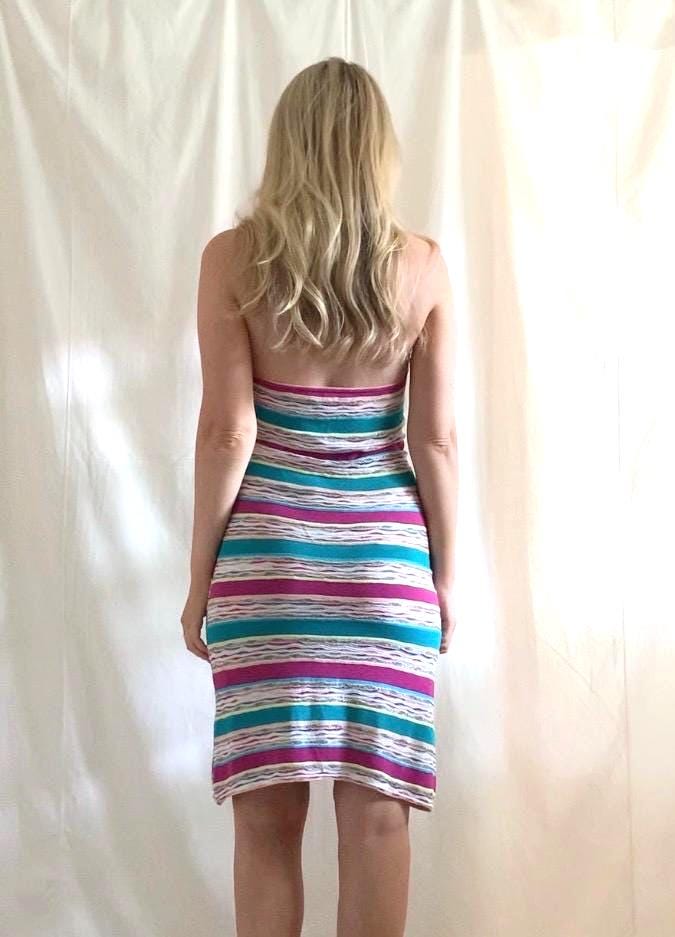 Y2K Missoni Halter Neck Chevon Stripe Knit Dress - Small
