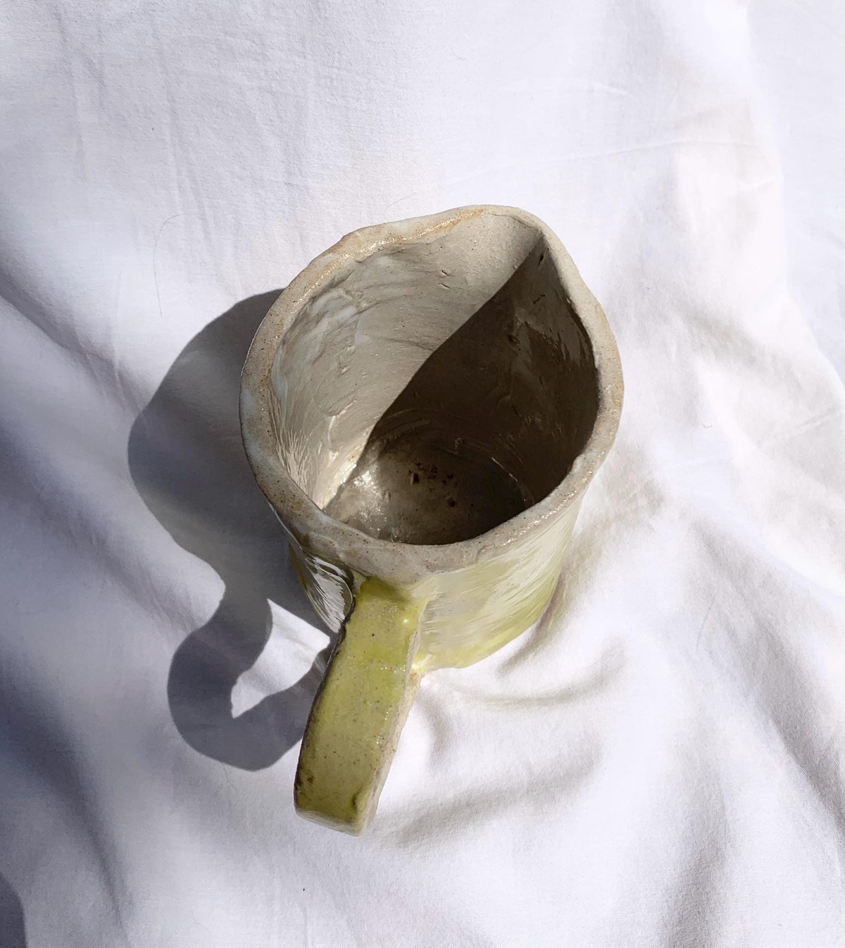 Vintage Rustic Handmade Bright Yellow Ceramic Pitcher / Vase