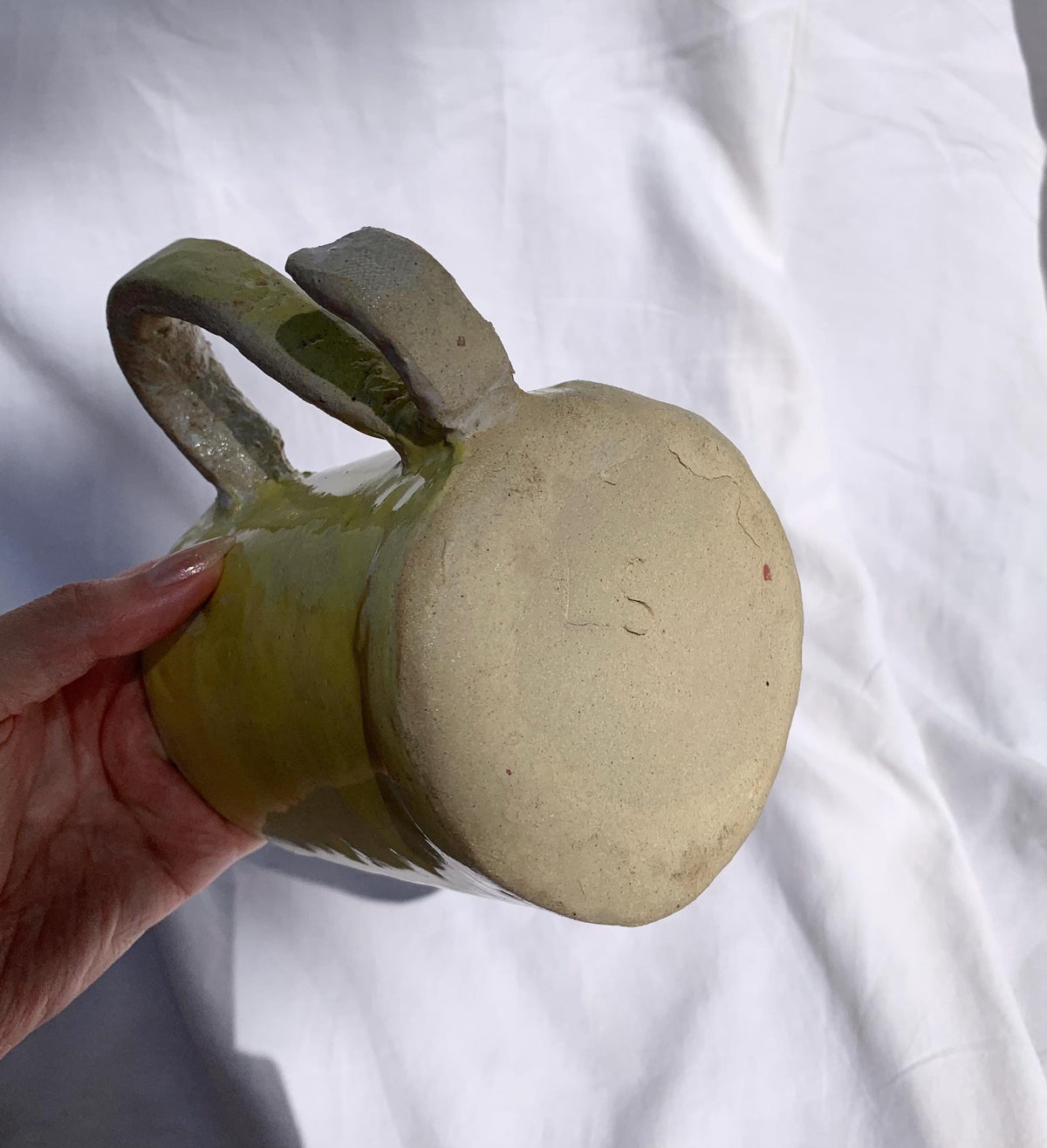 Vintage Rustic Handmade Bright Yellow Ceramic Pitcher / Vase