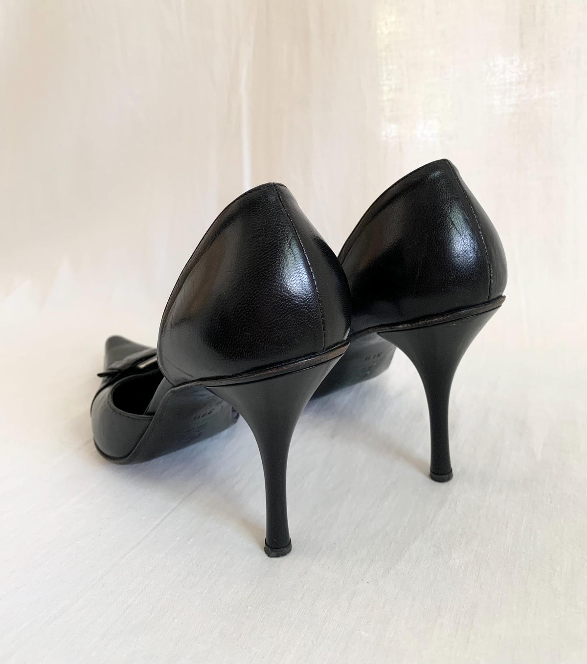 Y2K Handmade Italian Black Leather Heels - 7.5