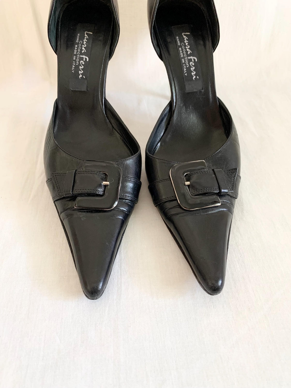Y2K Handmade Italian Black Leather Heels - 7.5