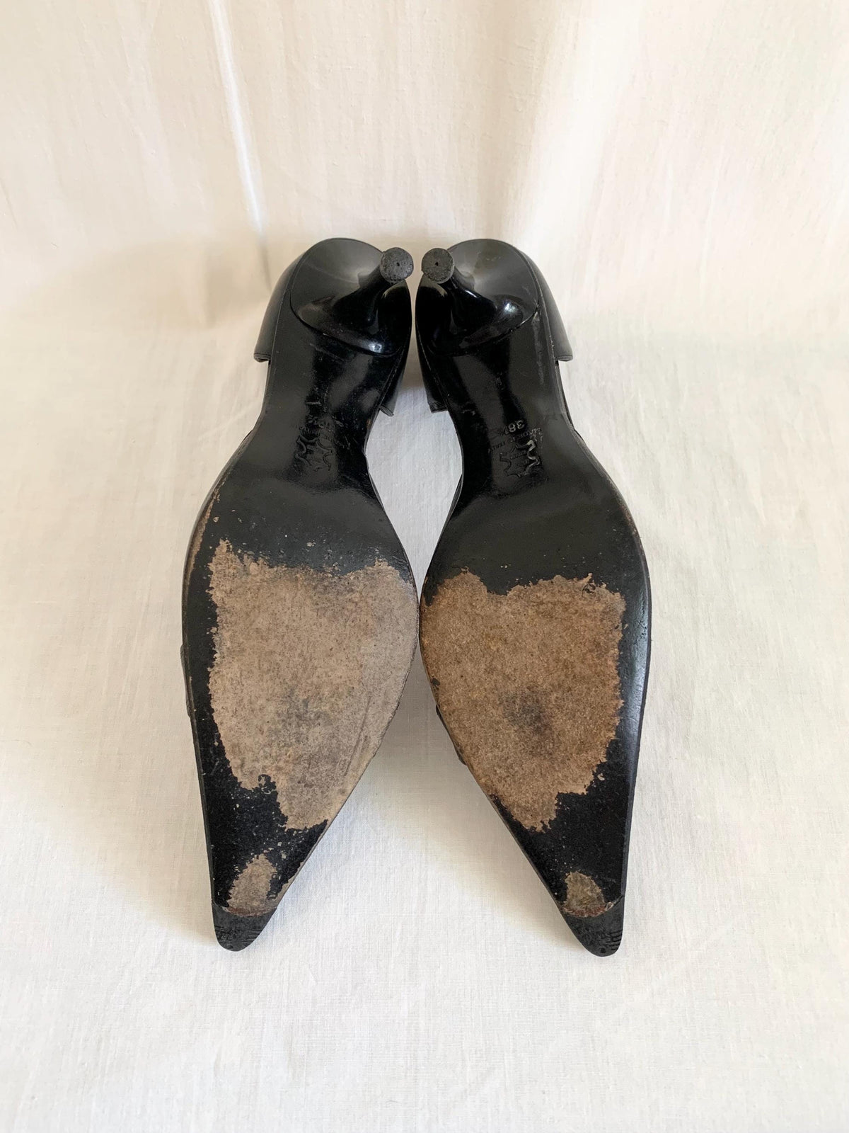 Y2K Handmade Italian Black Leather Heels - 7.5